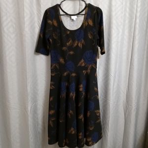 NWT LuLaRoe Nicole Dress in Black/Blue Sz LG